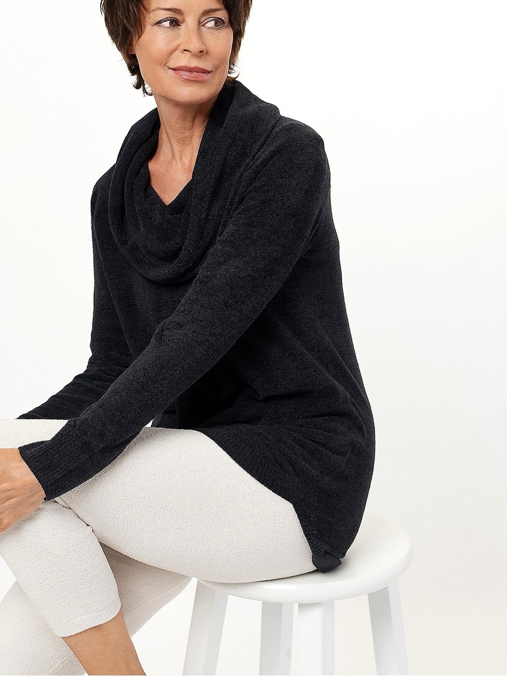 Barefoot Dreams Cozy Chic Black Cowl Neck Women's Sweater